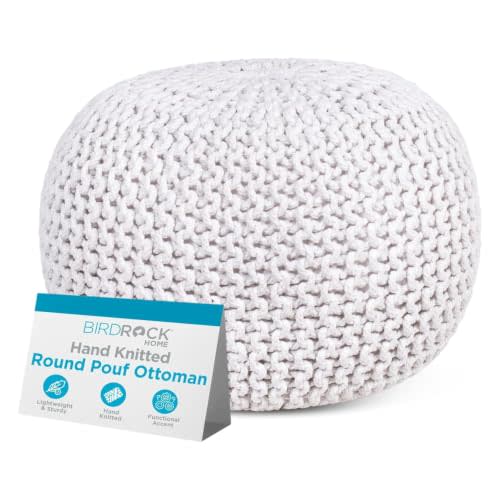 BIRDROCK HOME Round Pouf Ottoman Foot Rest - 18.5”x18.5”x15” Boho Compact Comfortable Soft Cotton Braided Foot Stool with Bean Bag Filling for Living Room, Bedroom, or Nursery (Ivory) | Boho Compact Comfortable Soft Cotton Braided Foot Stool with Bean ...
