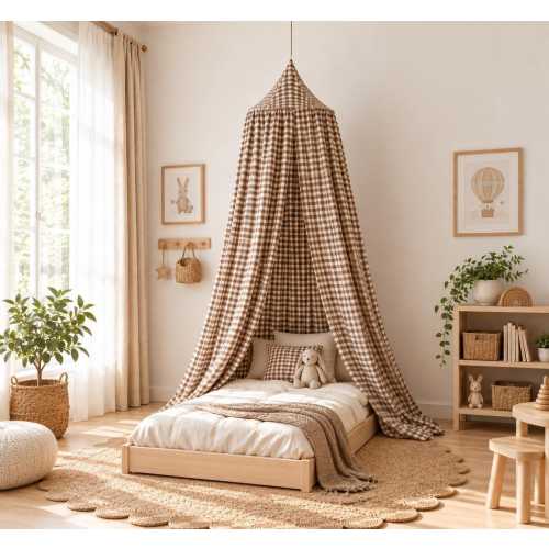 Brown Gingham Canopy for Crib | Boho Checkered Hanging Nursery Canopy