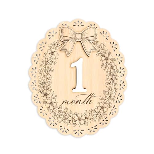 Baby Monthly Milestone Signs Girl, 1-12 Months Baby Milestone Signs (M08) | 1-12 Month Wooden Milestone Signs & Photo Props for Baby Girl