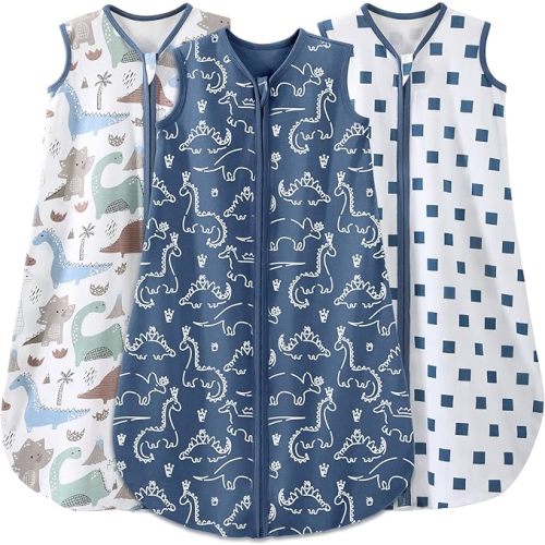 Yoofoss Baby Sleep Sack 0-6 Months Baby Wearable Blanket 100% Organic Cotton 2-Way Zipper TOG 0.5 Toddler Sleeping Sack 3 Pack, Lightweight Sleep Sacks for Babies
