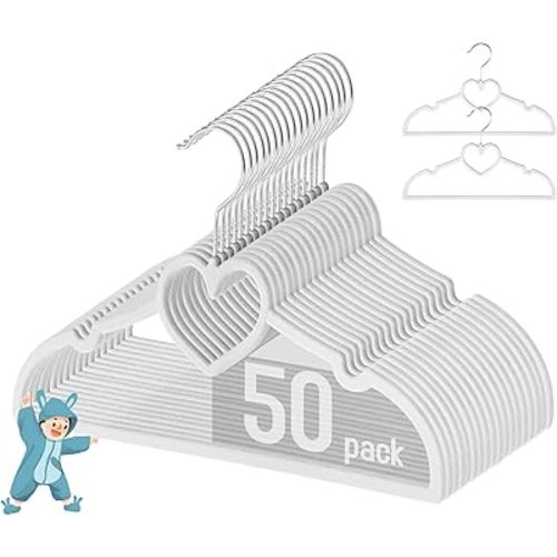 GOSCHE Baby Hangers 50 Pack, Durable Toddler Hangers for Closet, 12.8 inch Cute Kids Velvet Hangers, Premium Velvet Children Hangers for Infant, Non-Slip, Light Gray