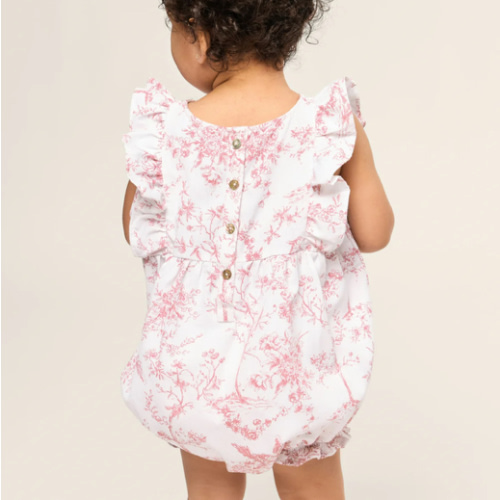 Baby's Twill Ruffled Romper in Timeless Toile