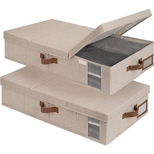 StorageWorks 2-Pack Large Under Bed Storage Bins with Lids, Underbed Storage Containers with Handles and Label Holder, Closet Organizer for Clothes, Blankets, Sweater