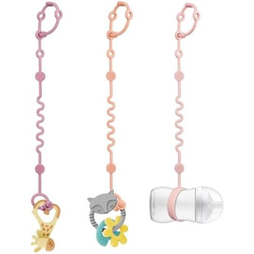 LittleHugs 3pcs Adjustable Toy Strap Holder - Silicone Baby Tether Pacifier Clip - Travel Essential Leash for Stroller, High Chair, Car Seat
