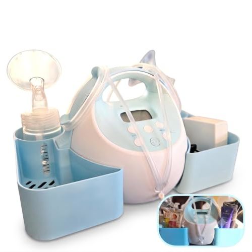 Compatible with Spectra Pump Caddy & Bottle Holder for S1/S2 Breast Pumps – 3D Printed PLA Organizer with Bottle Storage – Snap-On Pump for Pumping Essentials (Blue)