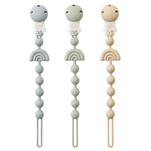 Baby Pacifier Clips One Piece Binky Clip Holder Silicone Teether Clip Pacifier Straps with Clip Baby Teether Toys for Boys and Girls Set of 3 Andy Bear-Ivory+Sage+Baby Blue