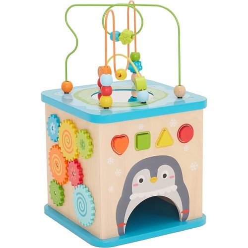 Amazon Basics Kids Wooden Educational Activity Learning Cube Toy, Gift for Toddlers Age 12M+, Developmental Shape Sorter, Multicolor, 13.4x22.5x13.4inches