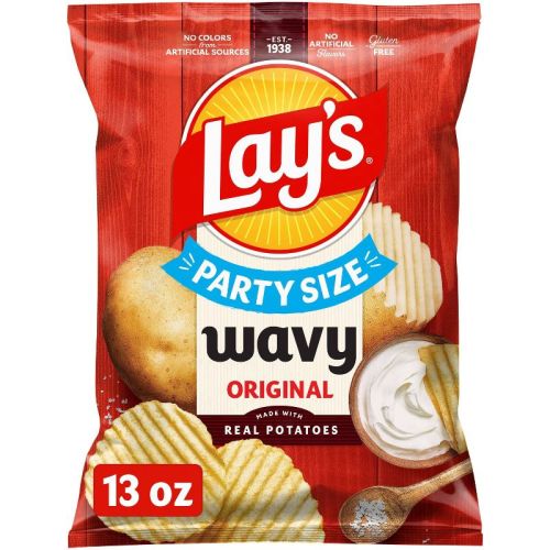Lay's Wavy Original Party Size Potato Chips - 13oz: Certified Gluten-Free, No Preservatives