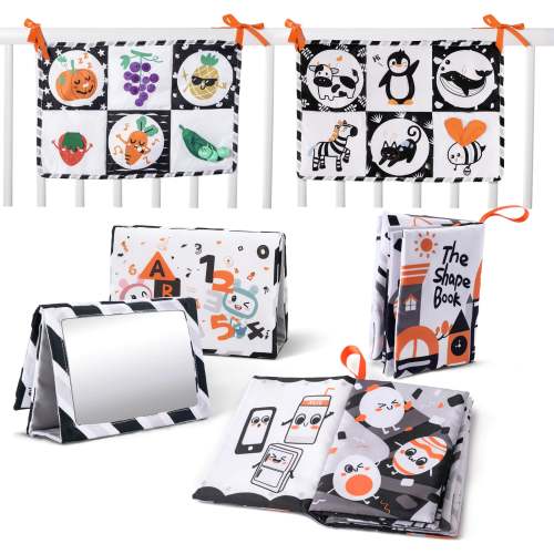 Fabric Books for Infants – High Contrast Sensory Toy with Mirror