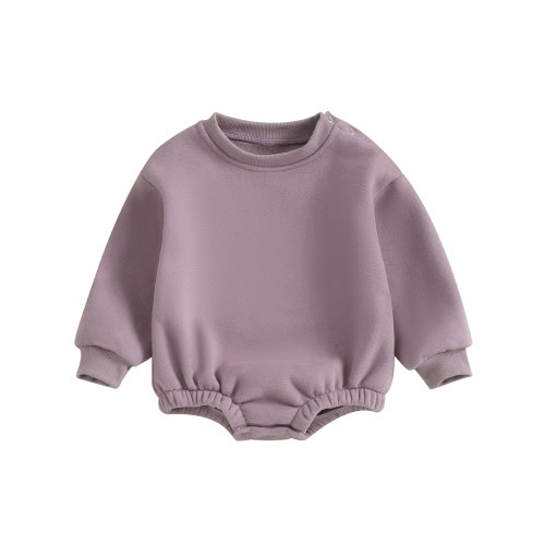 Mevireiy Baby Girl Boy Sweatshirt Romper Long Sleeve Bubble Onesie Bodysuit Thick Tops, Purple, 0-3 Months