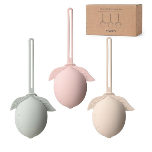 Silicone Pacifier Holder Case Binky Holder Silicone Pacifier Case for Boys Girls Portable Paci Pouch for Newborns 3 Pack-Ivory+Sage+Blush