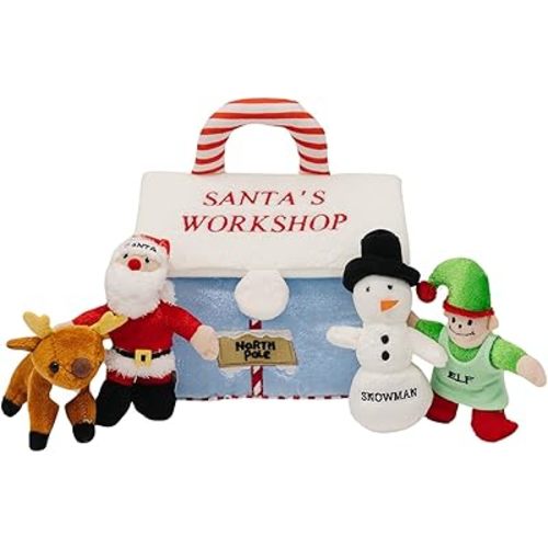 Baby Christmas Toy - My First Christmas Baby - Xmas Gift - 5-Piece Set with Rattle, Squeaker and Crinkle Plush Toys, Sensory Toy for Babies, Toddlers with Santa, Snowman, Rudolph Reindeer, Elf