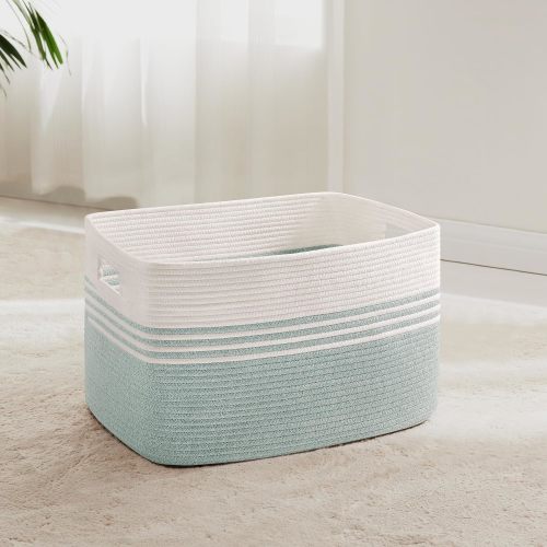 45L Small Woven Laundry Basket Hamper with Handles, Green | 18"x14"x11", collapsible wicker hamper, storage for dirty clothes, toys, blankets, gifts, living room, bedroom, bathroom