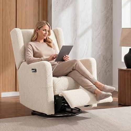 Delta Children Mercer Electronic Power Recliner and Swivel Glider with USB-A and Type-C Ports - Greenguard Gold Certified - Stain-Resistant Performance Fabric is Oeko-TEX Standard 100 Certified, Shell