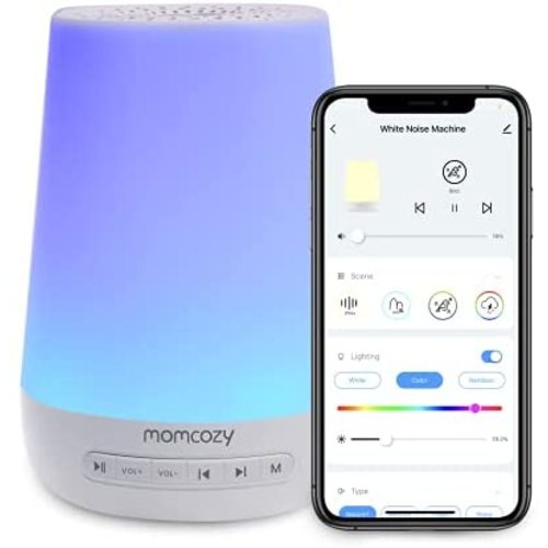 Baby Sound Machine, Momcozy White Noise Machine for Baby Sleeping with Night Light, Toddler Sleep Trainer with 34 Soothing Sounds, Timer, App Remote Control, Personal Sleep Routine (Blue)