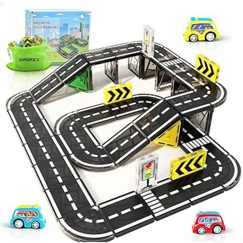 42pcs Magnetic Tiles Road, Magnetic Building Blocks City Construction Toys for 3+Year Old Boys Girls, Kids Montessori Toys for Toddler, STEM Learning Gifts