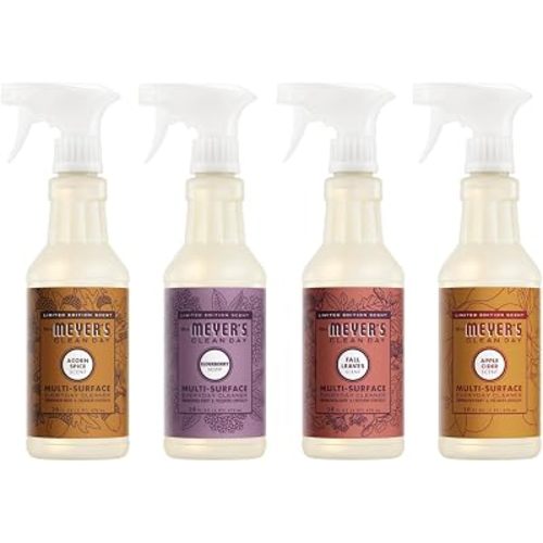 Mrs. MEYER'S Fall Scent Multi-Surface Cleaner, 1 Acorn Spice, 1 Apple Cider, 1 Fall Leaves, 1 Elderberry, 16 FL OZ Each, 4 CT (Variety Pack)