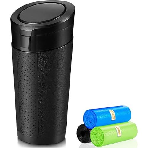 Car Trash Can Bin with Lid, Leakproof Garbage Can for Vehicle, Mini Trash Bin with 90 Attached Trash Bags, Easy to Clean Cup Holder Trash Can for Car, Home, Office