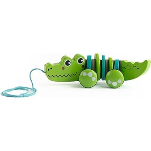 Jasey's Toy Chest Cruisin' Crocodile Wooden Pull Toy | Pull-Along Crocodile with Wiggly Zig-Zag Body, Chunky Wooden Wheels with Rubber Tread | for Toddlers Ages 12+ Months