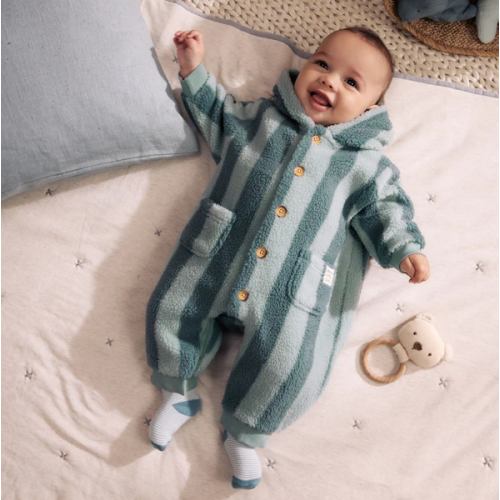 Buy Blue Stripe Borg Button Hooded Baby Pramsuit (0mths-2yrs) from Next USA
