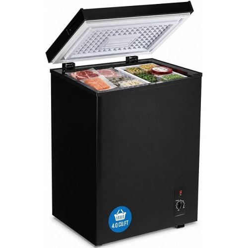 3.5 Cu.Ft Chest Freezer, Small Deep Freezer with 7 Adjustable Thermostat, Low Noise & Energy Saving Compact Mini Freezer with Removable Basket for Home, Garage, Basement, Apartment, Dorm
