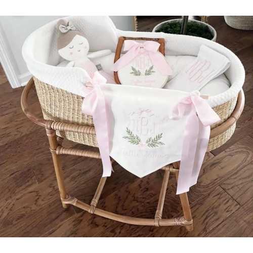 Custom Baby Banner with Floral Crest Frame and Satin or Fabric Bows Baby Banner, Welcome Banner, Hospital Door Sign, Baby Shower