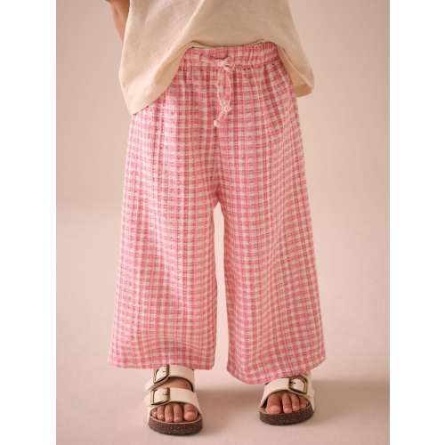 Pink Gingham Textured Wide Leg Trousers (6-9 months)