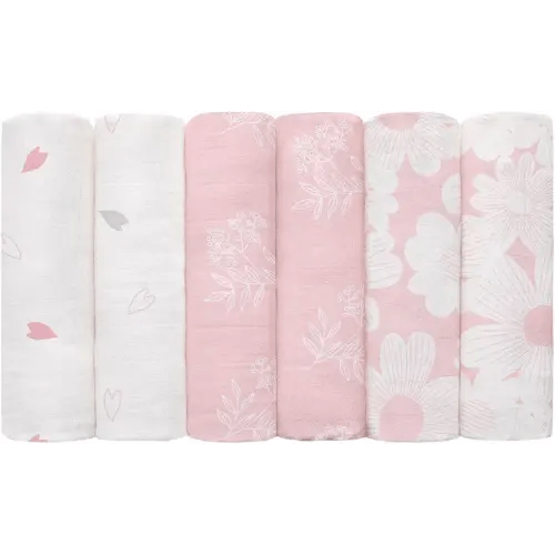 GLLQUEN BABY Receiving Blanket Boy Cotton Muslin Swaddle Blankets Girl Newborn Squares Breathable & Soft Thin Baby Blankets Cloths Double Absorbent Infant Swaddling Wrap - 6 Pack (Rosebud)