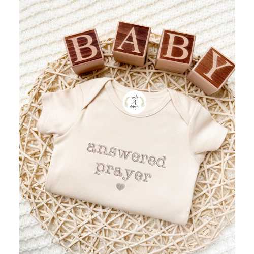 Answered Prayer Embroidered Onesie®, Christian Baby Onesie® pregnancy announcement, Baby Shower Gifts for Newborn, Christian Onesie IVF baby