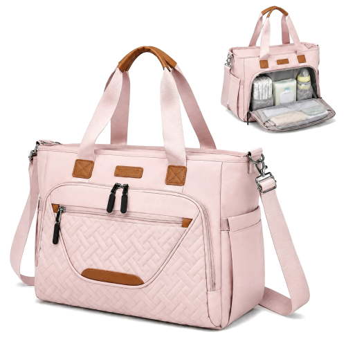 DEFAHN Diaper Bag Tote,Multifunction Baby Diaper Bag with 3 Insulated Pockets Adjustable Shoulder Strap Dry & Wet Compartment,Large Capacity Tote Bag for Women Lightweight Pink