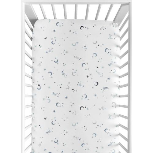 Sweet Jojo Designs Boy, Girl, Unisex/Gender Neutral Baby Fitted Crib Sheet Blue Stars and Moon