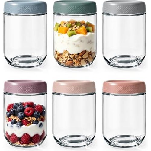 6 Pack 16 oz Glass Overnight Oats Containers with Lids for Meal Prep