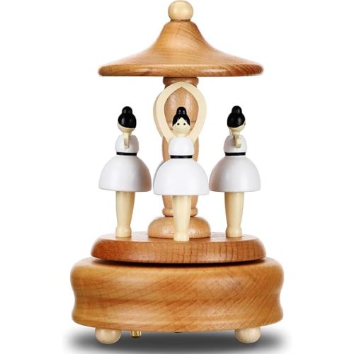 Bucherry Wooden Ballerina Music Box Wood Grain Dancing Ballerina Music Box Beech Wind up Musical Figurine for Christmas Birthdays Anniversaries Valentine's Day Gift Holiday Party Decor