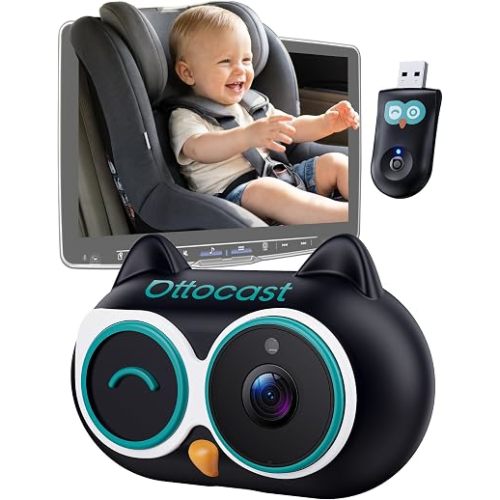 OTTOCAST Baby Car Camera &Wireless CarPlay Adapter,1080P HD Rear Seat Monitor Display on Car Screen,150°Wide Angle No-Glow Night View, Safety for Kids & Infants
