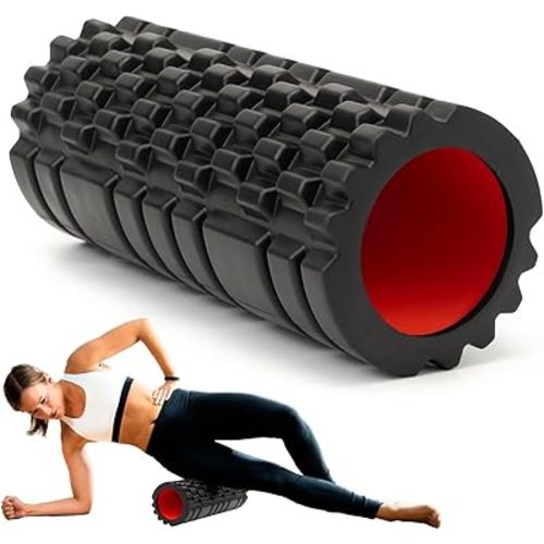 Krightlink Foam Roller for Deep Tissue Massager, 13" High Density Exercise Patented Roller for Muscle Massage and Myofascial Trigger Point Release Back Roller for Fitness, Yoga and Pilates (Black)