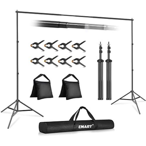 EMART Backdrop Stand 10x7ft(WxH) Photo Studio Adjustable Background Stand Support kit with 2 Crossbars, 8 Clamps, 2 Sandbags and Carry Bag for Parties, Events Decoration, Wedding, Photography