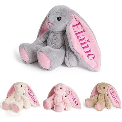 Embroidered Plush Bunny with Child's Name, Personalized Bunny Stuffed Animal, Custom Baby Toys, 1 Year Old Girl Gifts, Birthday Baby Shower for Girls Boys，Baby Girl Gifts