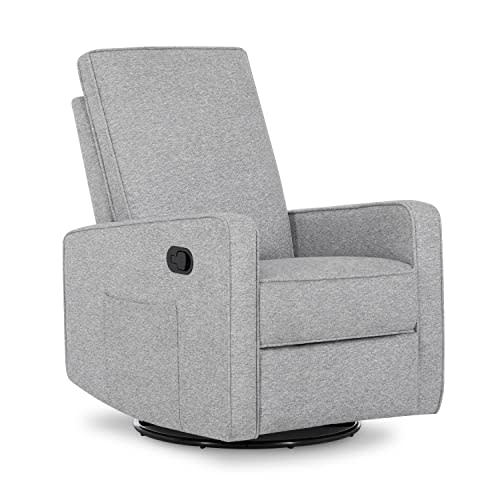 Evolur Skye Upholstered Plush Seating Glider Swivel in Cobblestone, Greenguard Gold Certified Modern Nursery Recliner with Side Pockets, Tool-Free Assembly, Easy to Clean