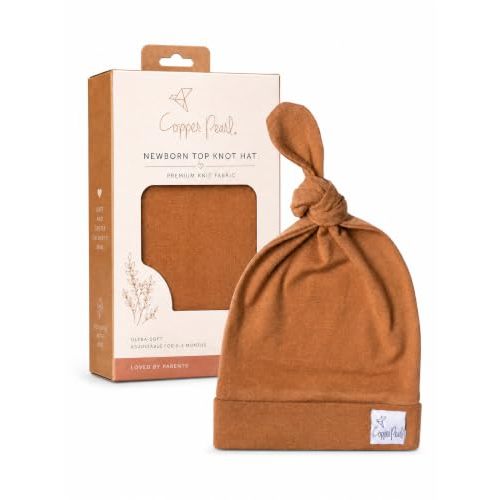 Copper Pearl Baby Beanie Hat Top Knot Stretchy Soft Camel