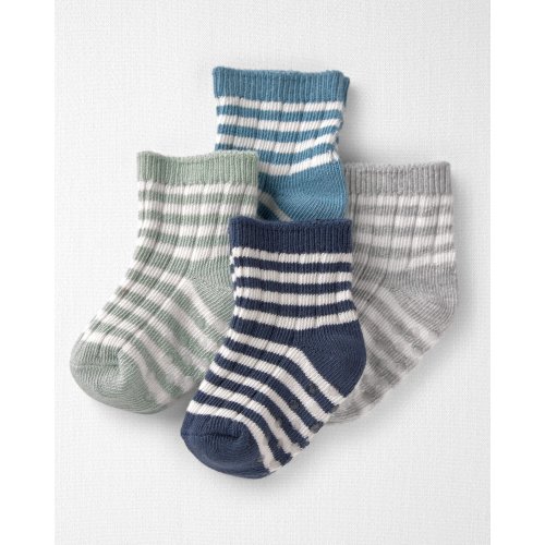 Baby 4-Pack Slip Resistant Socks Made with Organic Cotton in Stripes - Little Planet | Carter's 3-12mo