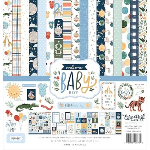 Echo Park Paper Company Welcome Baby Boy Collection Kit Paper , 12-x-12-Inch
