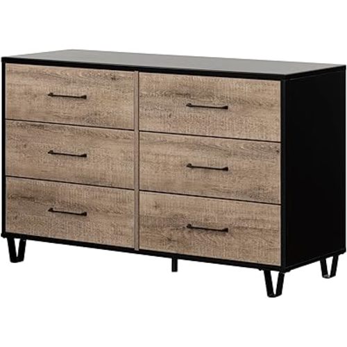 South Shore Arlen 6-Drawer Dresser Weathered Oak and Matte Black, Farmhouse