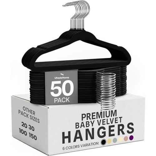 Utopia Home Kids Velvet Hanger 50 Pack – 11" Premium Baby Hangers - Black