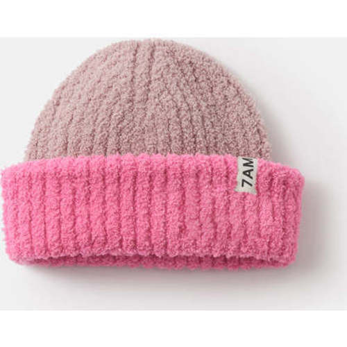 Baby Girls 2-Tone Ribbed Beanie, Ash Rose & Vivid Pink - 7AM Enfant | Maisonette