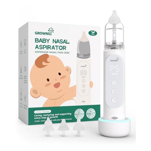GROWNSY Nasal Aspirator for Baby, Upgraded 5 Suction Levels Baby Nose Sucker, IPX7 Waterproof Electric Nose Suction for Baby, Booger Sucker for Toddlers with Automatic Cleaning &Music &Light Functions