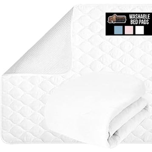 Gorilla Grip Washable Toddler Mattress Incontinence Pads, Reusable Waterproof Bed Underpads, Absorbent Leak Proof, 52x34 Slip Resistant Pad Protector Absorbs 8 Cups for Bedwetting, Adults, Kids, White