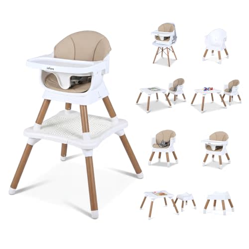 INFANS Baby High Chair, 9 in 1 Convertible Highchair for Babies and Toddlers, Building Block Table Dining Booster Seat Activity Desk Kids Stool with Adjustable Removable Tray (Beige)