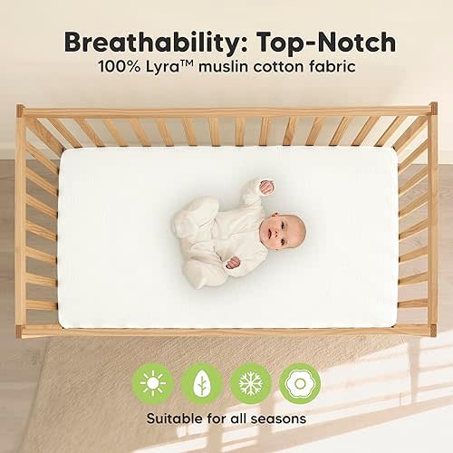 KeaBabies 2-Pack Muslin Crib Sheets for Boys, Girls - 100% Organic Cotton Fitted Baby Crib Mattress Sheet, Soft Breathable Standard Toddler Bed Cover Bedding Set, Neutral, Durable 52x28 (Soft White)