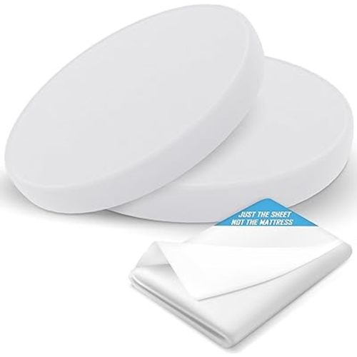 Round Fitted Crib Sheets - 2 Pack, Polycotton Durable Sheets for Baby, Breatheable and Soft Baby Bassinet Sheets - 42 Inches (White)