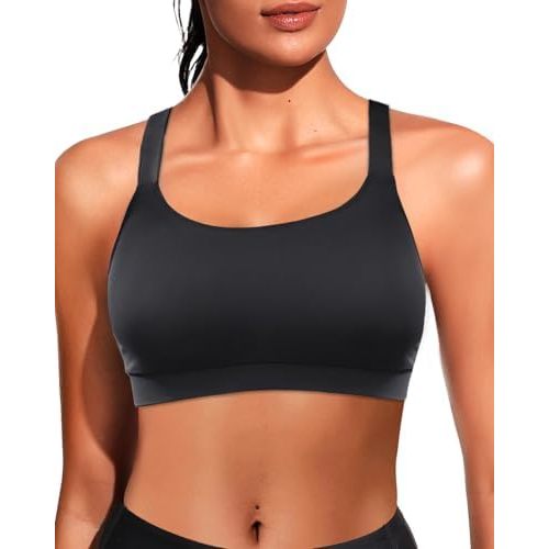 Women Sports Bra Swim Top - Swim Bra Bikini Tops Scoop Neck Bathing Suits Top Cross Strap 2025 Swimsuit Tops Only